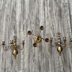 Vintage Antique 3 Piece Solid Brass Candle Holder Centerpiece & Matching  Sconces