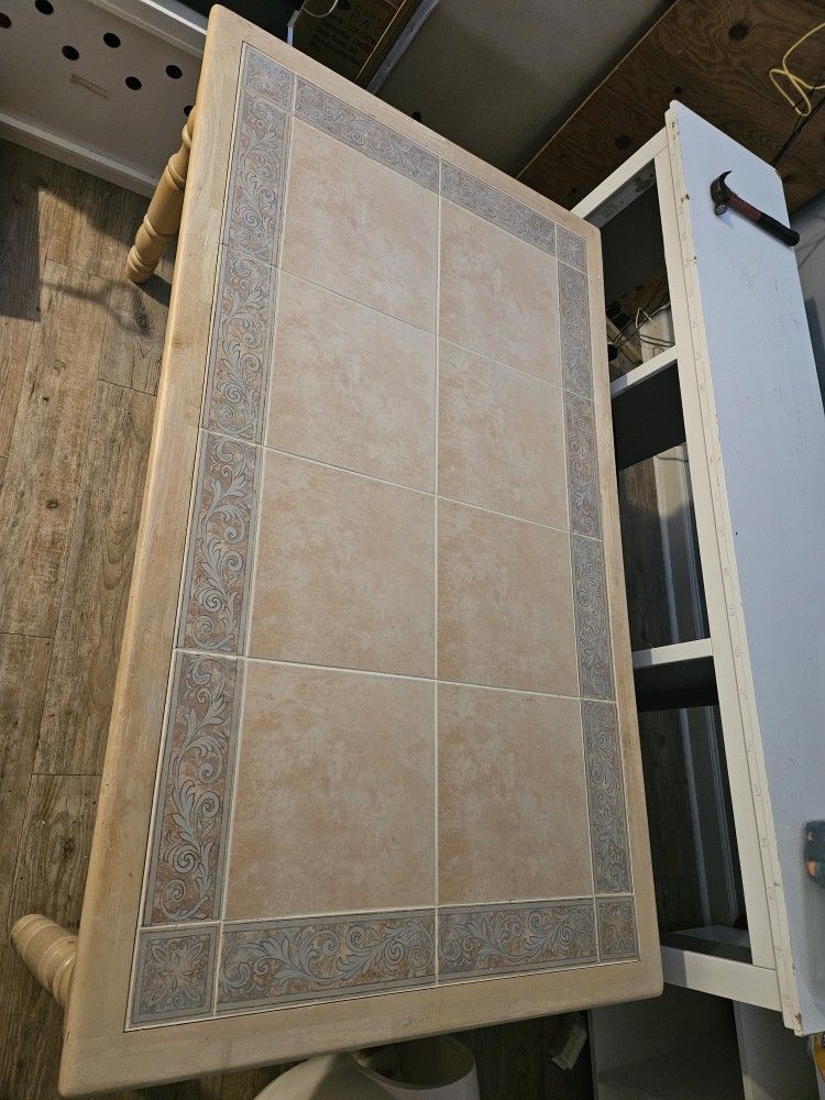 Solid Wood Dining Table With Inlaid Tile