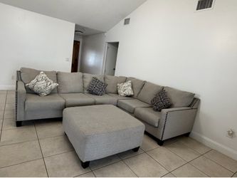 Modern Gray Sectional Sofa with Ottoman – Excellent Condition – $600 OBO