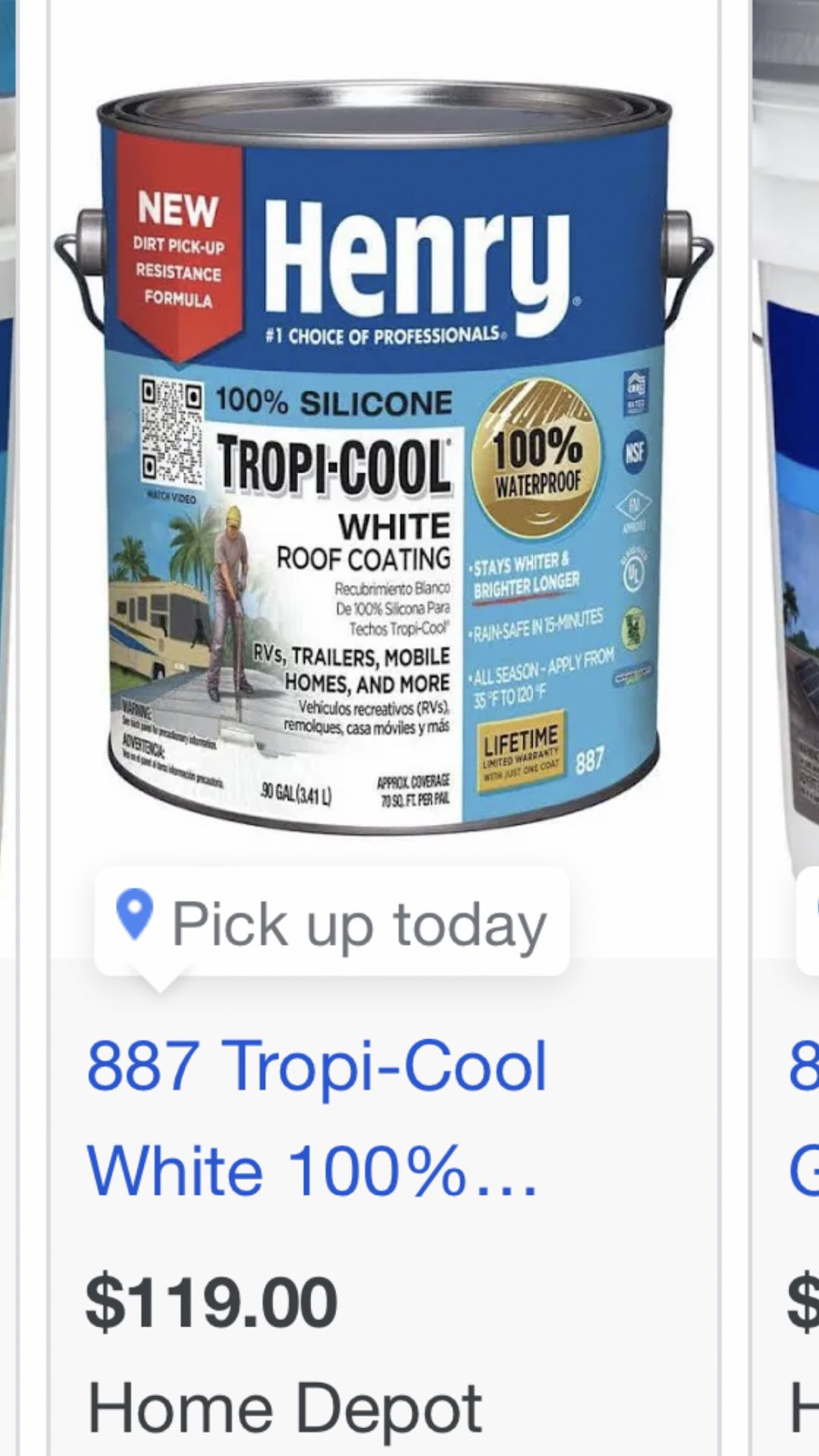 Tropic Cool Henry Roof / RV Silicone Coating / Leak Sealer 50% Off !!!
