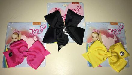 Set of 3 Nickelodeon Jojo Siwa Bow Clips Pink, Yellow & Black with Sequins NEW!