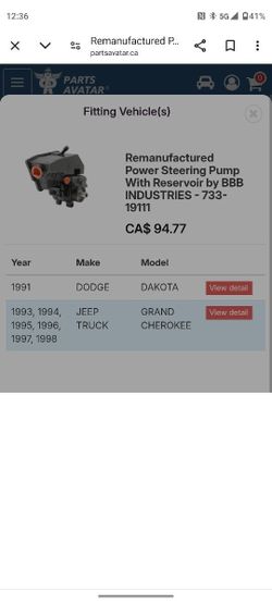 Grand Cherokee Remanufactured Power Steering Pump New
