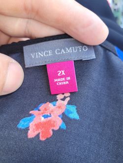 VINCE CAMUTO BLACK FLORAL PRINT SHORT SLEEVE A-LINE KNEE LENGTH DRESS, &Kuh
