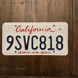 California license plate, white, new