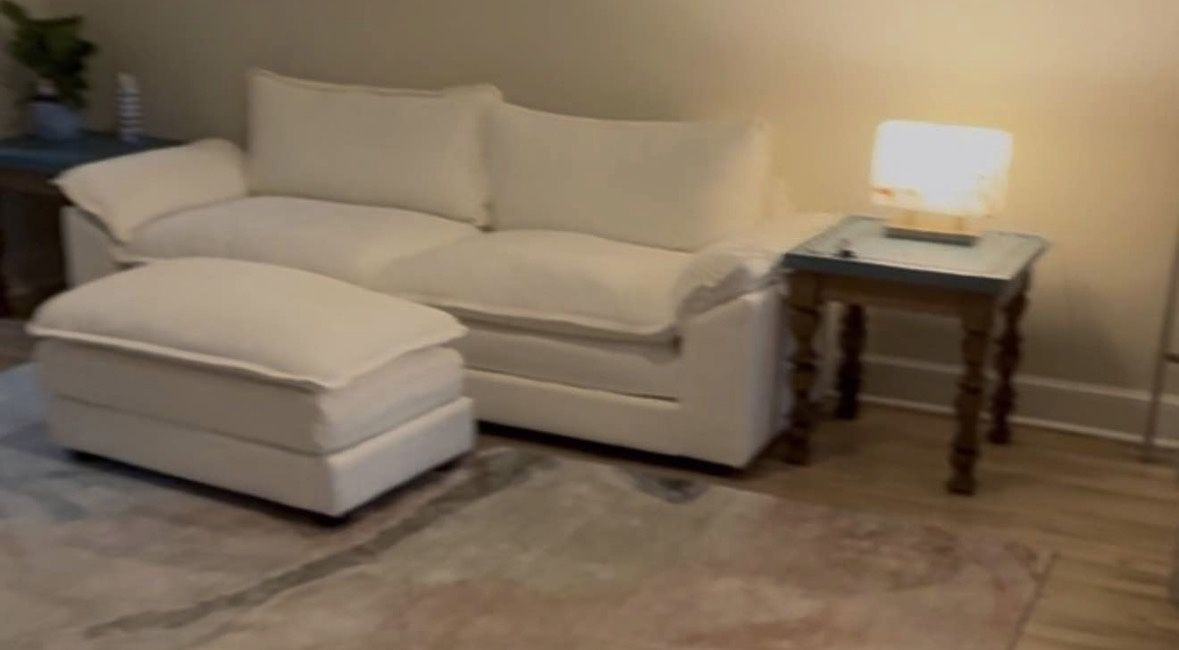 White Sofa + Ottoman. Price Including Delivery