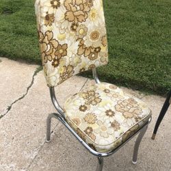 2 Vintage Retro Kitchen Chairs Floral and Chrome Legs