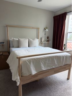 Solid Birch Queen Bed Frame | Scandinavian Wood Platform Bed | Excellent Condition
