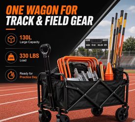 New Black Athletics Equipment Transporter, Folding Sports Gear Wagon with 360° All-Terrain Wheels, 330 Lbs Capacity, 34.34gal Oxford Fabric Utility Ca