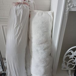 3 Ex Long White Cotton Shabby Chic Pillows.