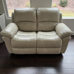 Beige Leather Loveseat