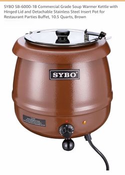 Soup Warmer Kettle with Hinged Lid and Detachable Stainless Steel Insert Pot for Restaurant Parties Buffet, 10.5 Quarts, Brown