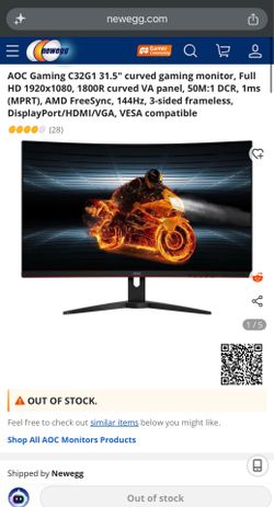 AOC C32G1 1920x1080 Curved Gaming Monitor 144hz