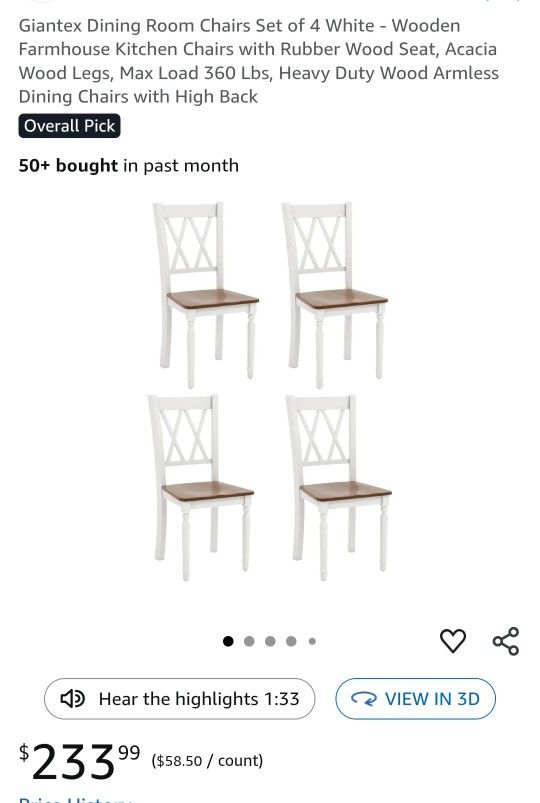 Giantex Set Of 4 Wooden Farmhouse Kitchen Chairs W/ Rubber Seat Acacia Heavy Duty KC58346-22