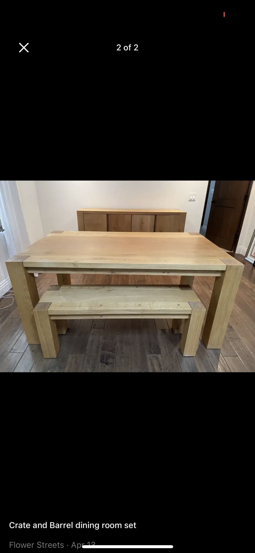 Crate & Barrel Terra Rustic Dining Table, Bench & Side
