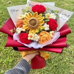 Crochet Sunflower Red Bouquet 