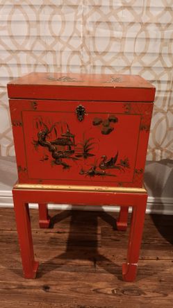 Japanned Oriental Side Table Chest on Stand 