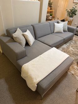 Gray Fabric Sectional Sofa with Chaise 116 in wide