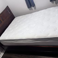 Full/double Bed Frame Headboard Box Spring And Pillow Top Mattress With Protection Pad Cover And 2 Sets Of Sheets