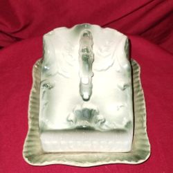 Antique Covered Cheese Dish Tray Faience Ironstone British Original Ceramic 1890

