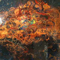 Local artist pour painting in acrylic.