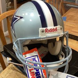 Full Size Helmet Autographed And Certified. Troy Airman In Full Display Case