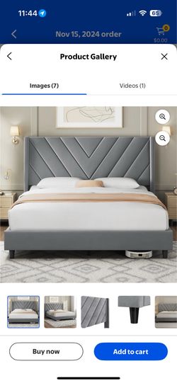 NEW * Queen Modern Gray Upholstered Platform Bed Frame * Nightstand
