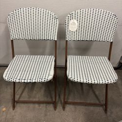 New Pair of Blue & White Folding Patio Cafe Chairs