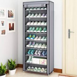 10 Tier 30 Pairs Shoe Rack with Dustproof Cover Large Shoe Storage Organizer Cabinet for Closet, Bedroom, Entryway, Hallway, Dorm Room (Grey)