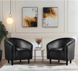 Set of 2 Barrel Shaped Velvet Club Chair, Black