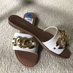 Size 10 White/Gold Slides