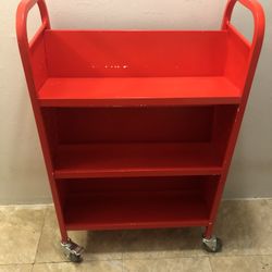 Metal Library Shelf On Wheels 