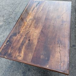 Solid Wood Farmhouse Coffee Table – 2” Thick Top – Heavy Tuscan Trestle Base