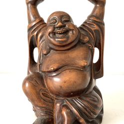 Vintage Hand-carved Rosewood Seated Happy Buddha 