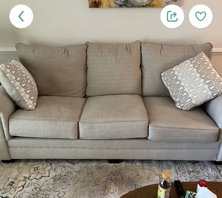 (Like New) Beautiful Light Gray Couch And Pillow Set (price When First Purchased:450$)