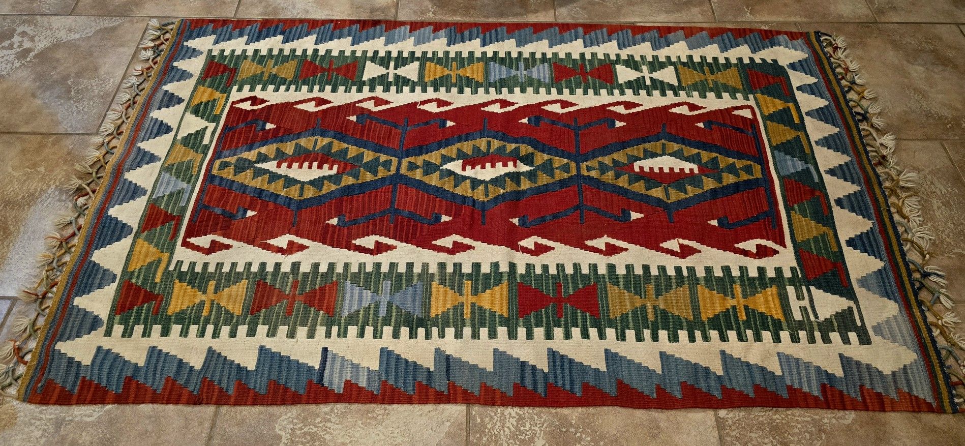 Vintage Colorful Southwest Style Geometric Area Rug.