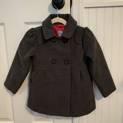 Two Girls 4T Coats:  Gray pea coat, Dark pink quilted coat