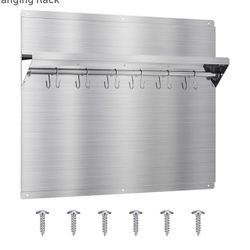 Stainless Steel Backsplash 24 x 30 Inch Wall Shield for Kitchen Easy Clean And Installation with Built-in Storage Shelf and Hanging Rack