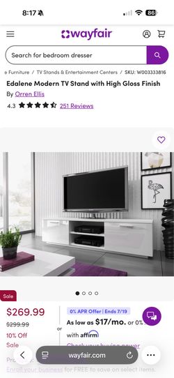 Edalene Modern TV Stand Glossy White