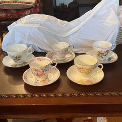 Set of five  Vintage English teacups. Set G