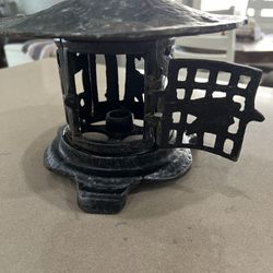 Beautiful Black Japanese Cast Iron Pagoda Hanging Lamp Lantern.