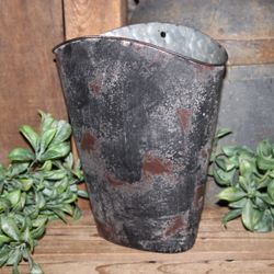 NWT Rustic Black Chippy Distressed Hanging Metal Farmhouse Wall or Door Bucket