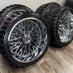 NEW 24x12 chrome fittipaldi wheels wrapped in 33x12.50r24LT tires