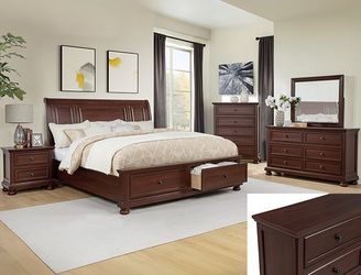 Bedroom set 4 pc Queen size Rich Cherry finish, New Especial price 
