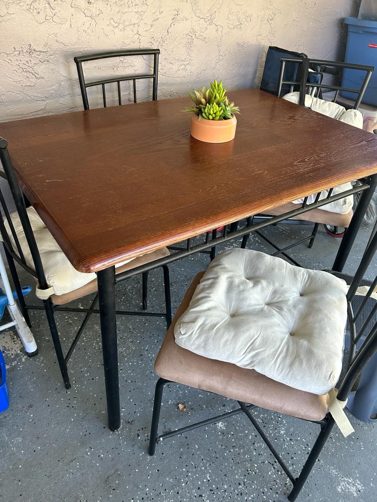 Wood Table With 4 Cushioned Chairs