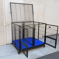 BRAND NEW $280 Large 49” Heavy-Duty Folding Dog Crate 49x38x43” Double-Door Cage Kennel w/ Divider