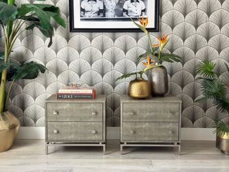 CB2 Shagreen Leather and Chrome Nightstands | Crate & Barrel | West Elm | Pottery Barn | Mid-Century Modern | MCM | Restoration Hardware