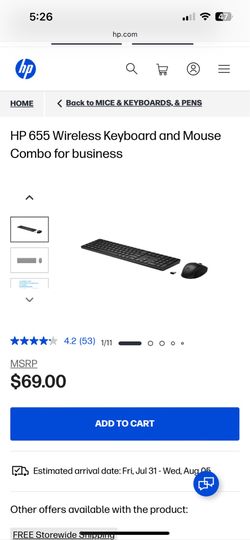 New HP 655 wireless keyboard and mouse combo