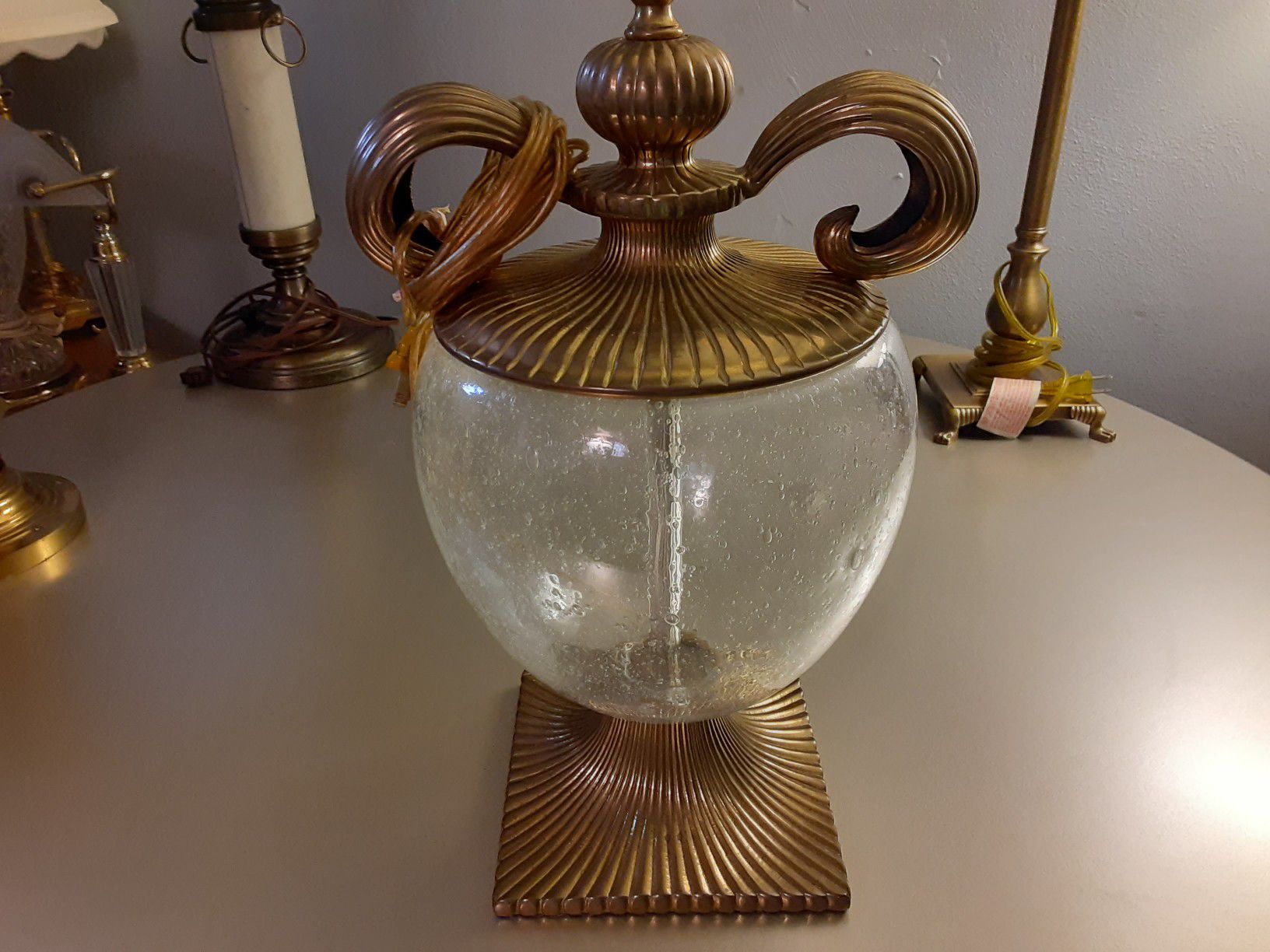 VERY UNIQUE LOOKING VINTAGE Heavy BRASS and Glass LAMP