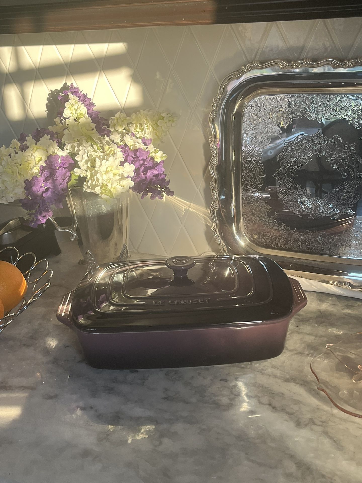 New ! Never Used ! Le Creuset Eggplant Colored 3 Qt Casserole Bakeware W/lid