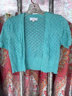 RIHOAS Turquoise Open-Knit Lightweight Short Sleeve Cardigan, Diamond M